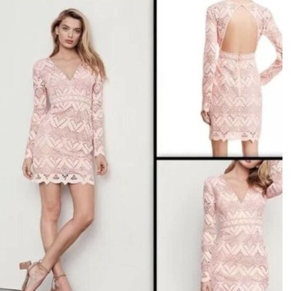 Stylestalker Pink Lace V Neck Long Sleeve Open Back Mini Dress NWt womens < - Picture 9 of 9